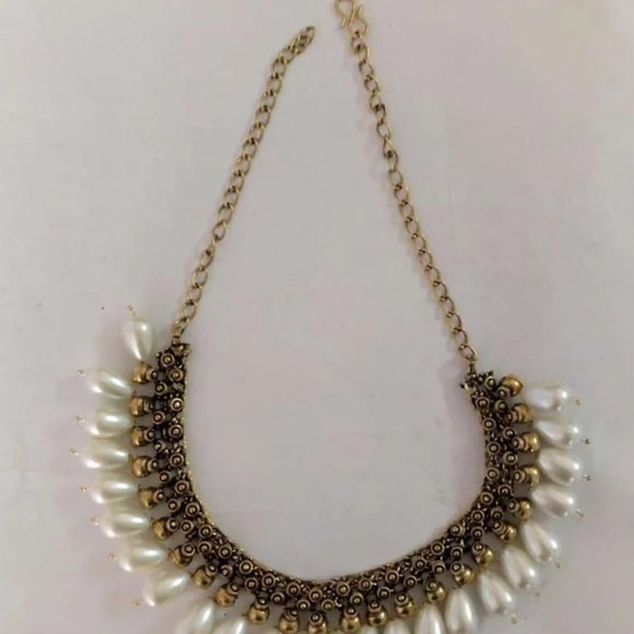 Choker Necklace With Pearls, Statement Collar Necklace, Oxidized Jewelry - Picture 4 of 8